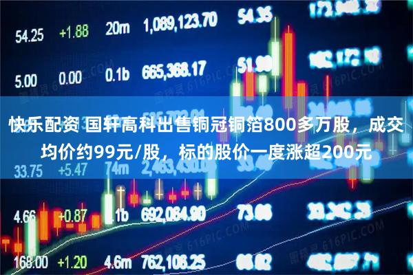 快乐配资 国轩高科出售铜冠铜箔800多万股，成交均价约99元/股，标的股价一度涨超200元